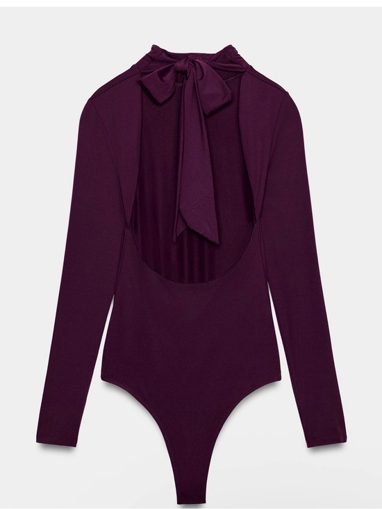 Zara Tops - Zara Plum Purple Bow-Back Long-Sleeve Bodysuit